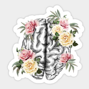 Brain human anatomy,Floral, apricot blond roses, mental Sticker